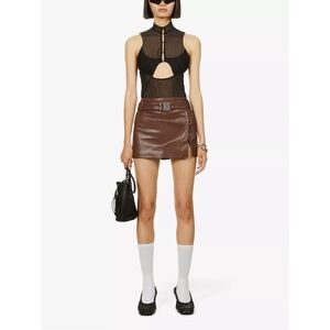 MISBHV Belted high-waist vegan leather mini skirt XL Black Slit Grunge 90s Biker